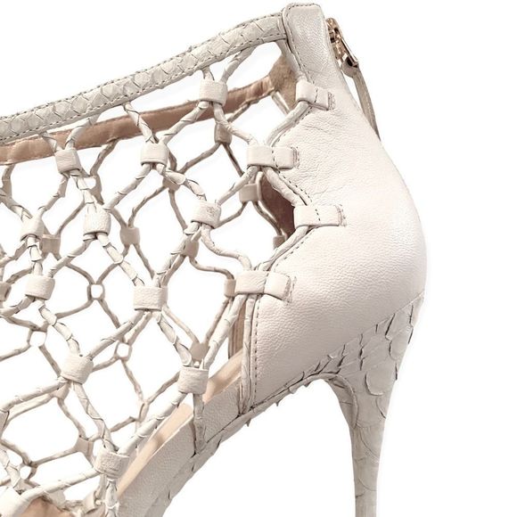 Alexandre Birman White Leather & Snakeskin Caged High Heels, Size 40.5 - Picture 3 of 4